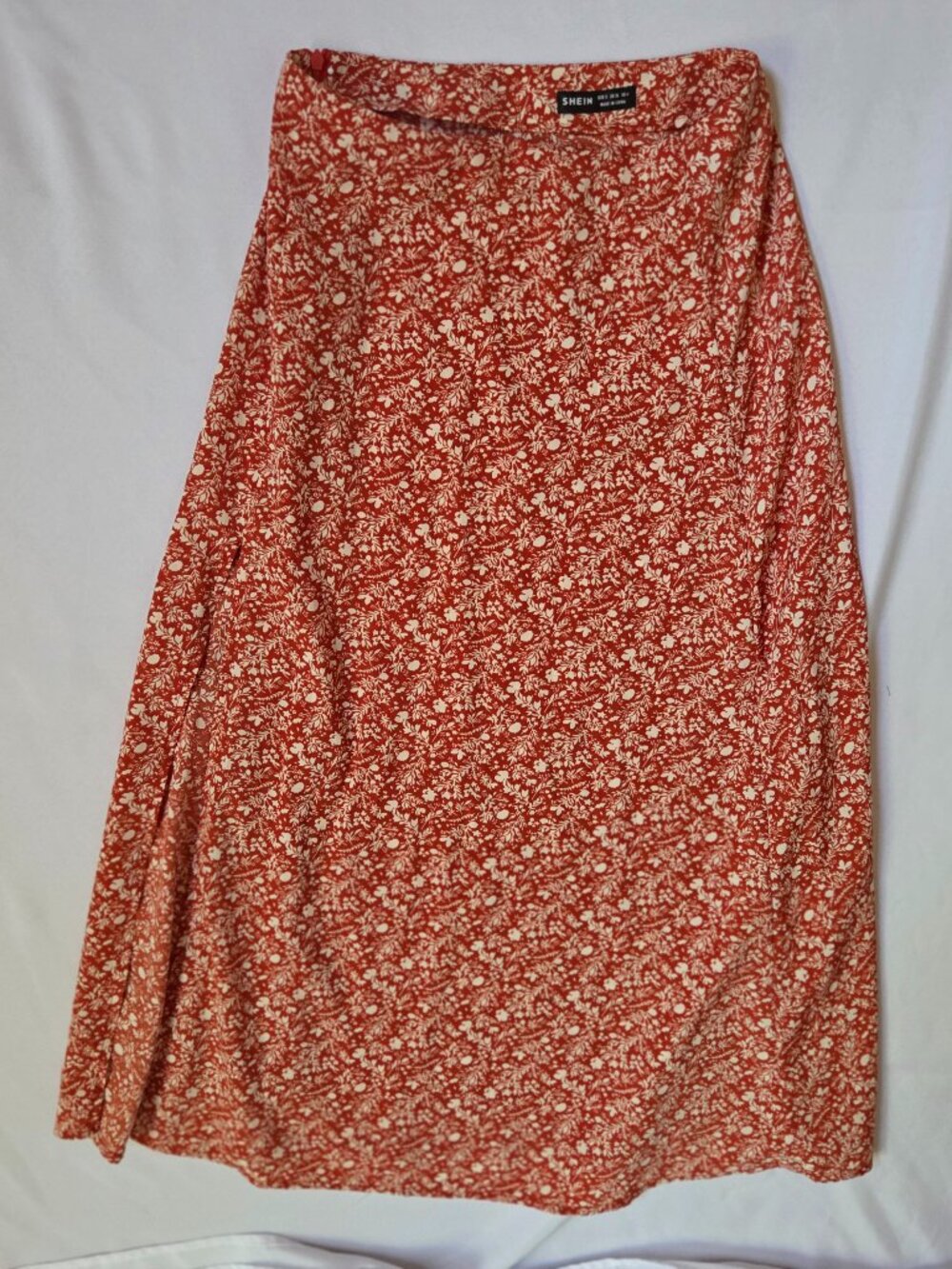 SHEIN Floral Midi Skirt — Rust/Terracotta | Size S/US 4